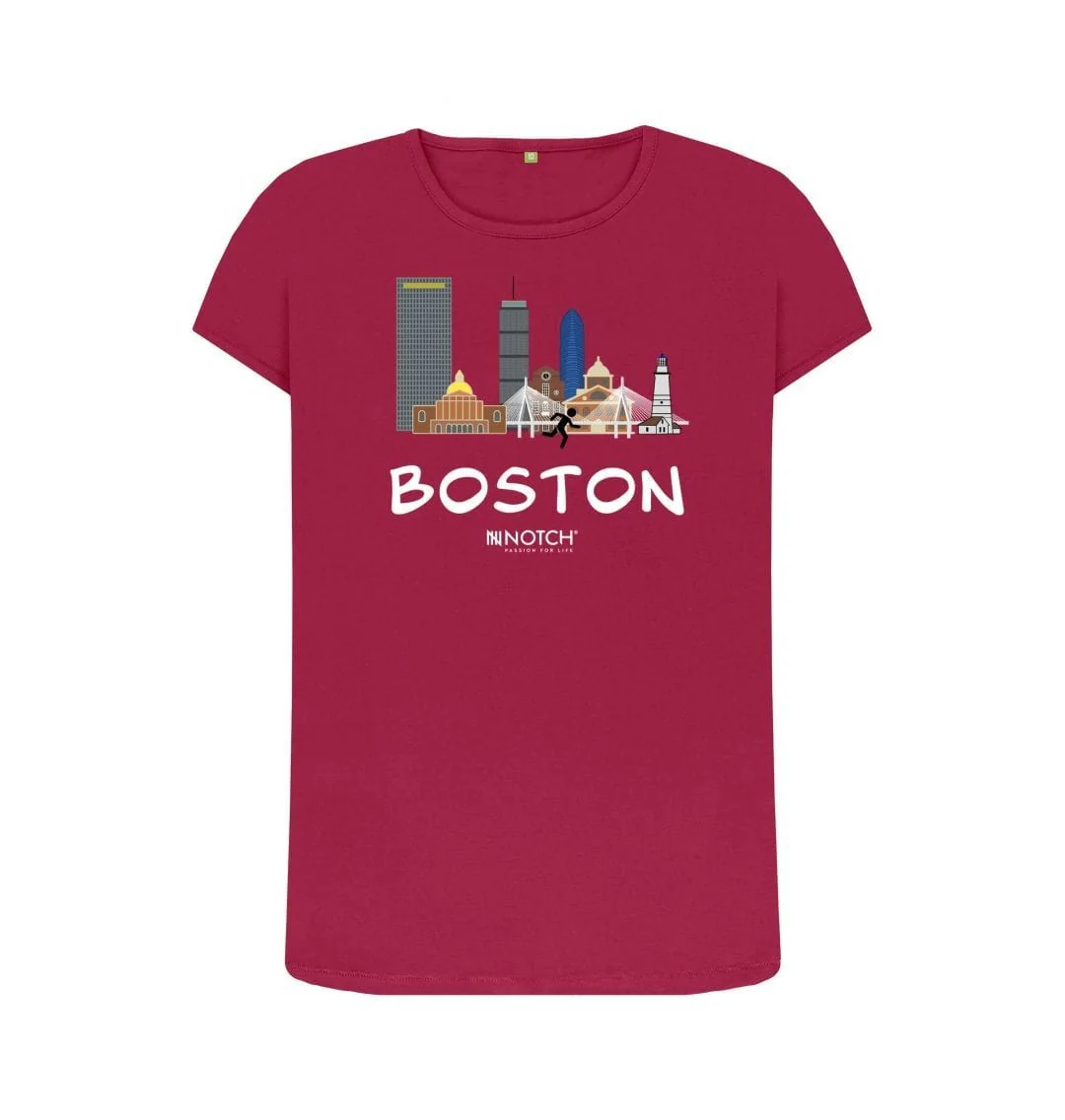 Women's 26.2 Boston White Text T-Shirt - Image 4